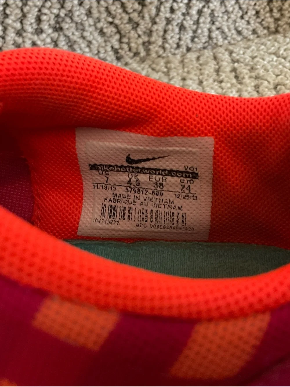 Nike Pink and Orange Women's Running Shoes with Teal Laces